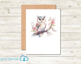 Woodland Series Owl Note Card For Any Occasion Stationery Wildlife Animal Everyday Card Digital Download Greeting Card