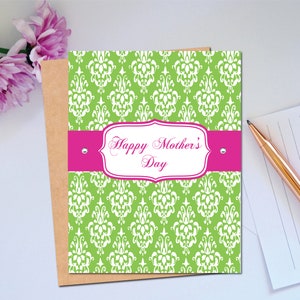 Tarjeta del Día de la Madre para tu maravillosa mamá con un elegante patrón de damasco para desearle un feliz día de la madre. La mejor tarjeta para mamá