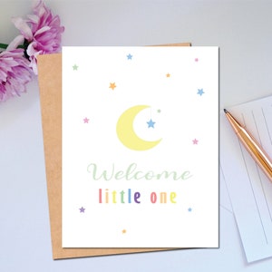 Welcome Little One Moon and Stars nieuwe babyshowerkaart voor nieuwe baby nieuwe ouders