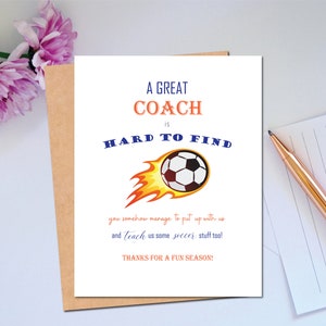 Tarjeta de agradecimiento a un gran entrenador de fútbol Tarjeta de agradecimiento por entrenar al equipo de fútbol