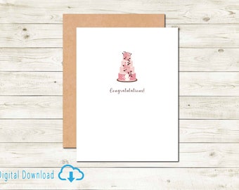 Printable Wedding Card Digital Download Card for Couple on Wedding Day with Wedding Cake Card