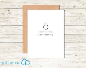 Printable Ring Engagement Card Digital Download Card for Couple Engagement Congratulations