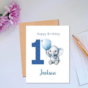 Carte 1er anniversaire Carte d'anniversaire de bébé éléphant pour le premier anniversaire de bébé Carte d'anniversaire d'un an