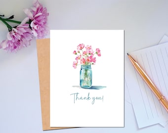 Lovely watercolor Thank you Card for Friend or Coworker or Teacher Thank you Card for Appreciation Floral Thank You Card