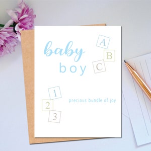 Congratulations New Baby Shower Card Baby Boy Card for New Baby New Parents ABC 123 Card