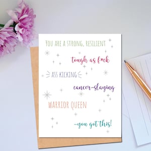 Carte de reine guerrière Fu*k Cancer pour envoyer des encouragements à quelqu'un dans les moments difficiles : soutien, traitement du cancer, carte de positivité Combattre le cancer