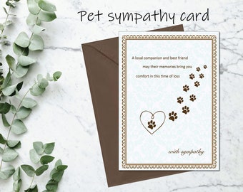Pet Dog Sympathy Card Loss of Pet Heart Paw Condolences for loss of dog Bereavement for Dog Memorial Card for Dog Loyal Companion Paw Print