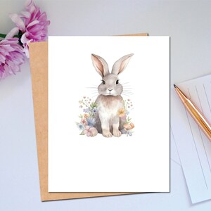 Série Woodland Lapin mignon et cartes de fleurs de tous les jours Carte de correspondance pour toute occasion Carte fantaisiste de lapin Papeterie Personnaliser l'option de texte