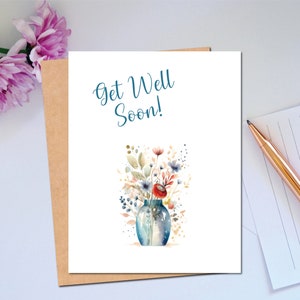 Carte de rétablissement Vous pensez à vous Carte Fleurs bleues dans un vase pour vous sentir mieux bientôt