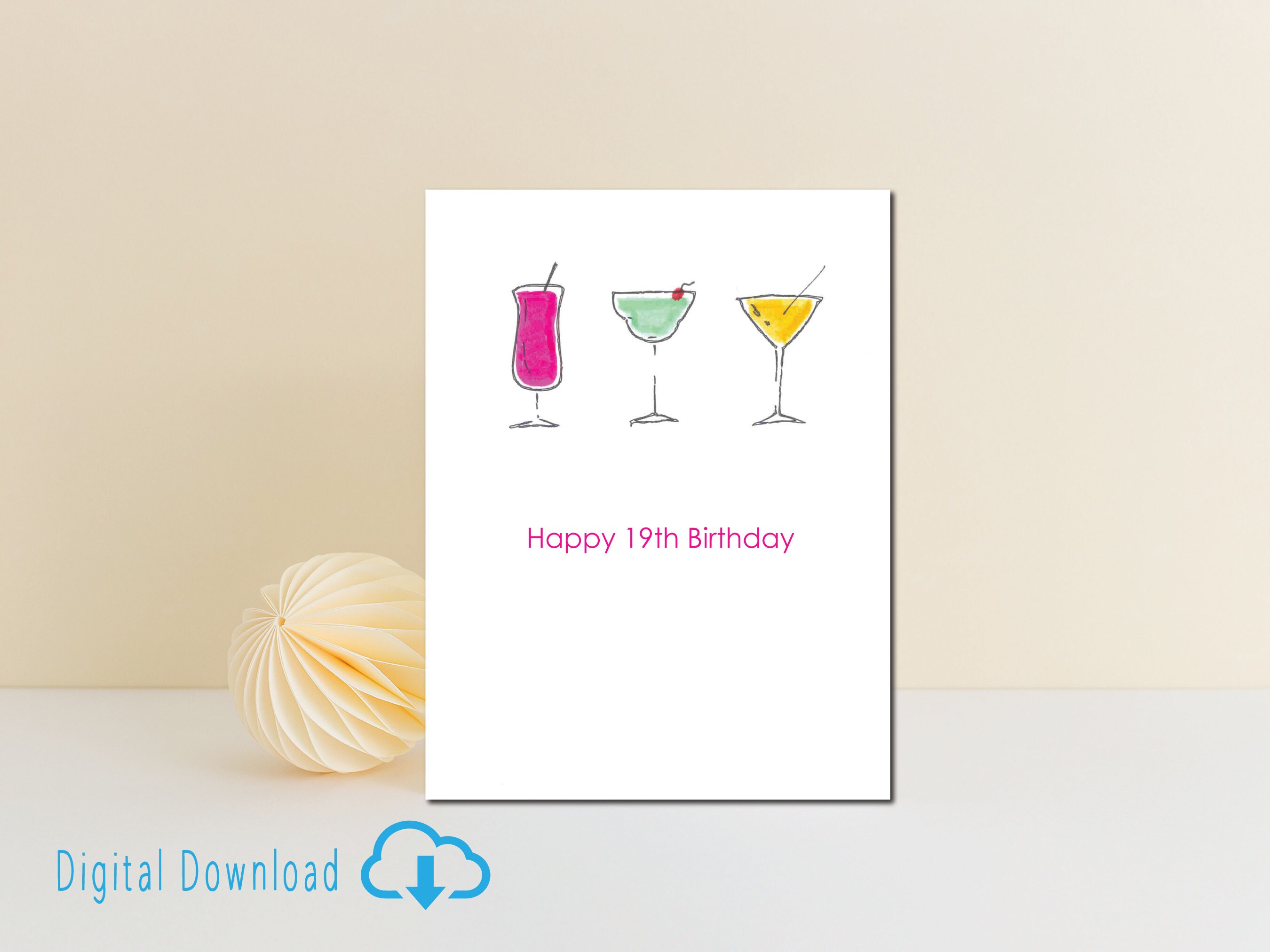 Printable 19th Birthday Card Drinks Digital Download Fun Birthday Card ...