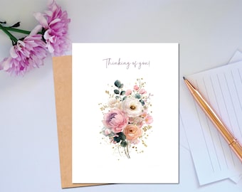 Thinking of You Card – Watercolor Floral Greeting Card – Sympathy, Encouragement, or Friendship Card – Blank Inside