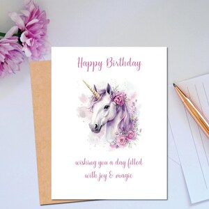 Carte d'anniversaire licorne pour sa fille, anniversaire licorne avec paillettes pour carte d'anniversaire spéciale, personnalisation facultative disponible.
