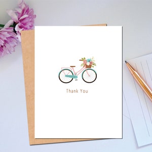 Vintage Bicycle Thank-you card with Flowers Thank you Card for Teacher or Friend Card for Appreciation  Thank you Bridesmaid Note of Thanks