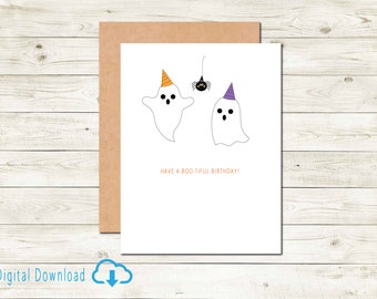 Printable Halloween Birthday Card for Friend Digital Download Card for Halloween