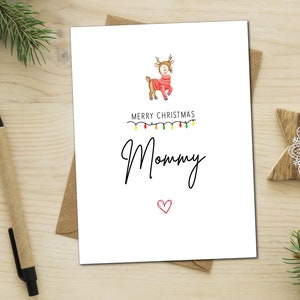 Cartão para a mãe com rena fofa Cartão de feliz Natal para a mamãe Cartão de boas festas para a mãe e o natal das crianças