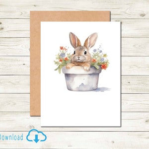 Carte de correspondance Woodland Series Lapin dans un pot pour toutes les occasions Papeterie Carte de tous les jours Animaux sauvages et sauvages en téléchargement numérique