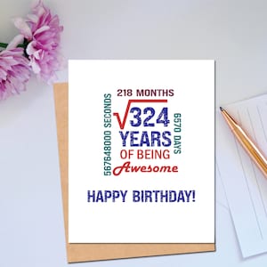 Biglietto di auguri per il 18° compleanno con divertimento matematico per festeggiare il loro 18° compleanno
