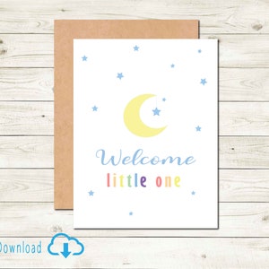Baby Willkommenskarte zum Ausdrucken Glückwunschkarte für Neugeborene Baby Welcome Home Baby Mond & Sterne