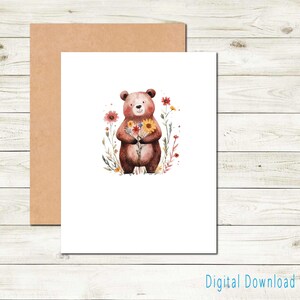 Carte de correspondance fantaisiste imprimable avec ours pour toutes les occasions Carte de téléchargement numérique Carte de remerciement Carte de papeterie de la série Woodland Thinking of You