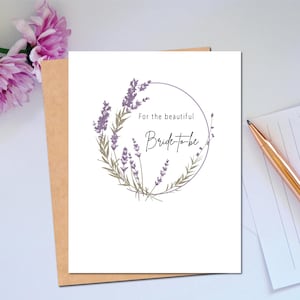 Tarjeta para futura novia, tarjeta para despedida de soltera, tarjeta para novia, tarjeta con corona de lavanda, tarjeta para celebrar el compromiso, tarjeta para la novia, elegante tarjeta para despedida de soltera
