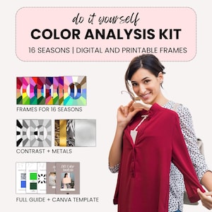 DIY Color Analysis Kit | 16 Season Color Analysis Digital and Printable Frames | Free Canva Template and Printable PDF