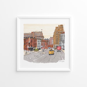 Fine art giclee print, Greenwich Village, New York, handgemaakte tekening