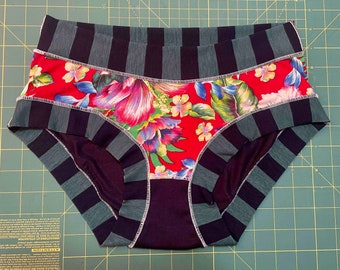 Made to Order Femme Briefs Tropical Floral Womens ALL SiZES HANDMADE UNDERWEAR Small Medium Large Extra Red Teal Navy Striped Hibiscus Print