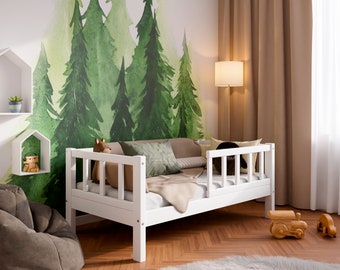 Massief houten Montessori-bed 70 x 140, wit frame peuterbed