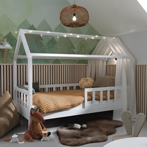 Lit cabane pour tout-petit Montessori en bois de pin massif (90 x 200) avec tiroirs, lit pour tout-petit avec lit gigogne image 7
