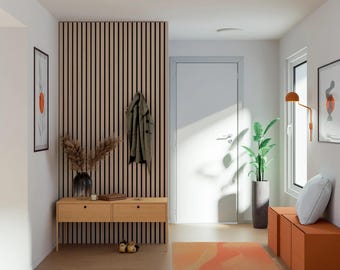 Decorative Solid Birch Wood Acoustic Panel 2400x400mm - 40mm Slats, Black Felt Backing, Wood Slat Wall Panels, wood slat accent wall