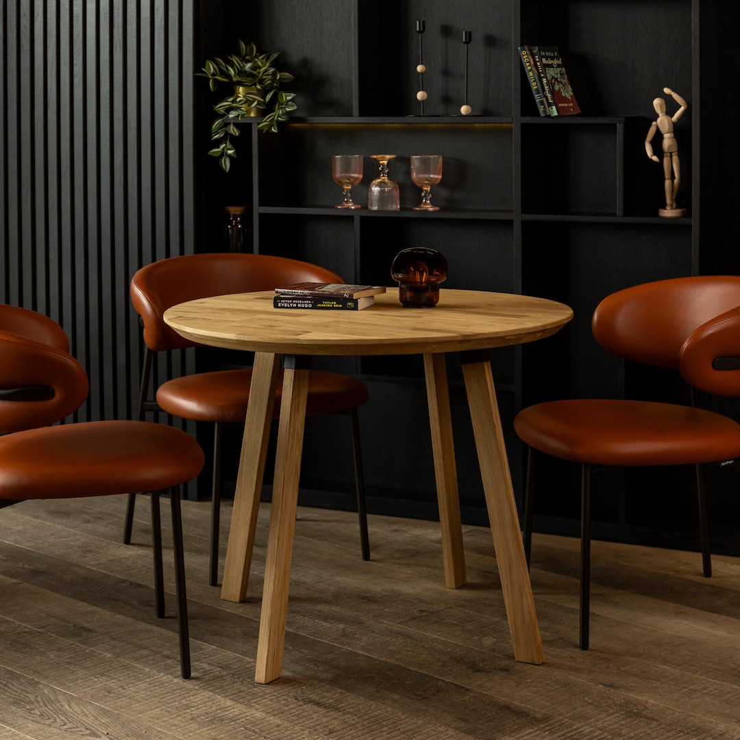 Round Solid Oak Dining Table, Scandinavian Style (90x76cm) - Etsy UK