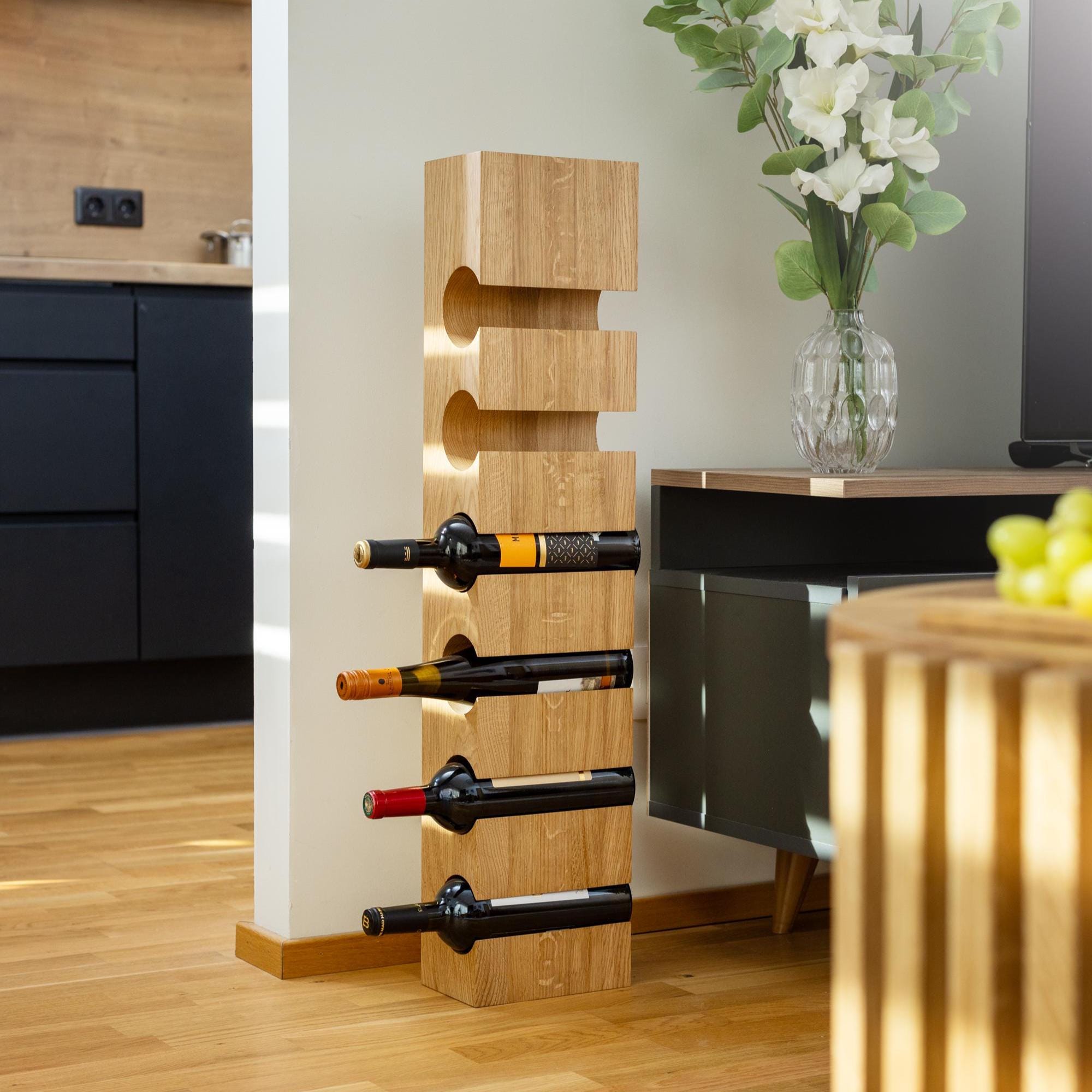 Solid Oak Wall Mounted Wine Rack, 6 Bottle Wine Rack Free Standing - Etsy