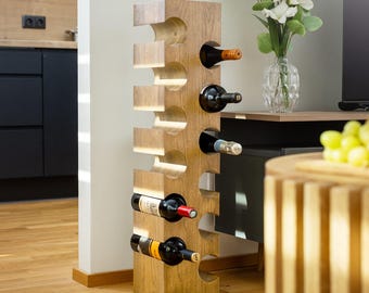 Europäisches Weinregal aus Eiche, freistehendes Weinregal aus massivem Holz, Weinlagerung