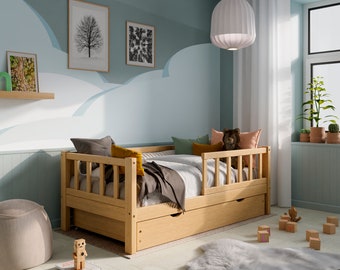 Canopy Bed with Pull out Bed 80x160, Toddler Bed with Extra Bed, Solid Wood Bed, Montessori bed, House Bed, Montessori Bett, Haus Bett
