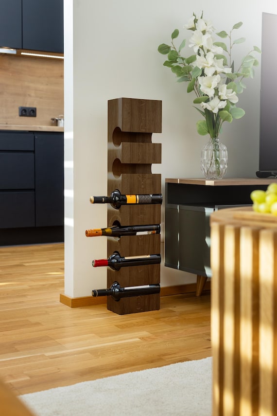 IBUYKE Portabottiglie da Terra per 16 Bottiglie,Cantinetta Vino con Porta Calici,Espositore per Vino,Mini Bar Porta Vino per Cucina, Bar, Sala da Pranzo,Soggiorno,Marrone Rustico TMJ907H