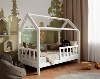 Lit Montessori 80 x 160, Lit tout-petit, Lit en bois massif, Lit à baldaquin, Lit cabane, Montessori Bett, Haus Bett