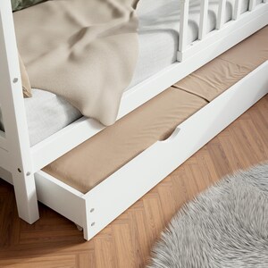 Lit cabane pour tout-petit Montessori en bois de pin massif (90 x 200) avec tiroirs, lit pour tout-petit avec lit gigogne image 10