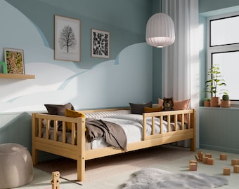 Cama con dosel 90x200, Cama para niños pequeños, Cama de madera maciza, Cama con dosel, Cama Montessori, Cama de la casa, Montessori Bett, Haus Bett