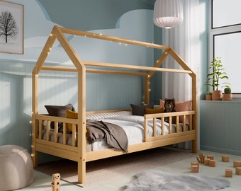 Montessori Bed 90x200, Toddler Bed, Solid Wood Bed, Canopy Bed, House Bed, Montessori Bett, Haus Bett