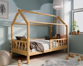Montessori Floor Bed 90x200, Toddler Bed, Solid Wood Bed, Canopy Bed, House Bed, Montessori Bett, Haus Bett, Himmelbett