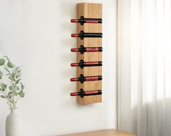 Solid Oak Wall Mounted Wine Rack, 6 Bottle Wine Rack Free Standing