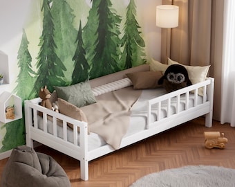 Cama con dosel 90x200, Cama para niños pequeños, Cama de madera maciza, Cama con dosel, Cama Montessori, Cama de la casa, Montessori Bett, Haus Bett