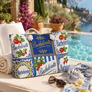 Bachelorette Tile Pattern Weekender Bag | Cherry Blue Mediterranean Tote