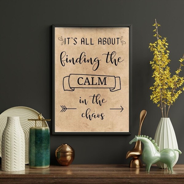 Motto Calm Retro Wall Art, Quote art print, Retro Frame Print, Trendy Wall Art, Check Print, Aesthetic Wall Art, Digital Print