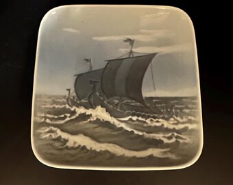 1960s Royal Copenhagen Viking Ship Square Trinket Dish