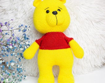 Handmade crocheted amigurumi bear, antistress toy, fidget toy, gift bear, soft baby toy, small bear toy, yellow bear, Winnie-the-Pooh toy