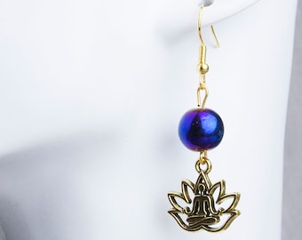 Handmade blue hematite earrings, beautiful elegant earrings, yoga earrings, blue lotus earrings, gift for woman, meditation earrings