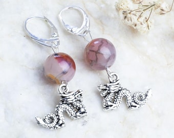 Handmade agate earrings, semi-precious stone earrings, dragon earrings, fantasy earrings, brown agate earrings, fairy earrings, gift for her
