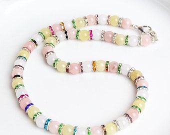 Handmade unique necklace, semi-precious stone necklace, gemstone necklace, morganite necklace, gift for her, gift for mother, stone jewelry