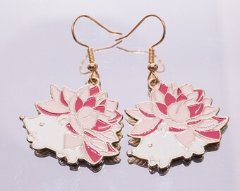 Hedgehog handmade enamel earrings, beautiful pink animal earrings